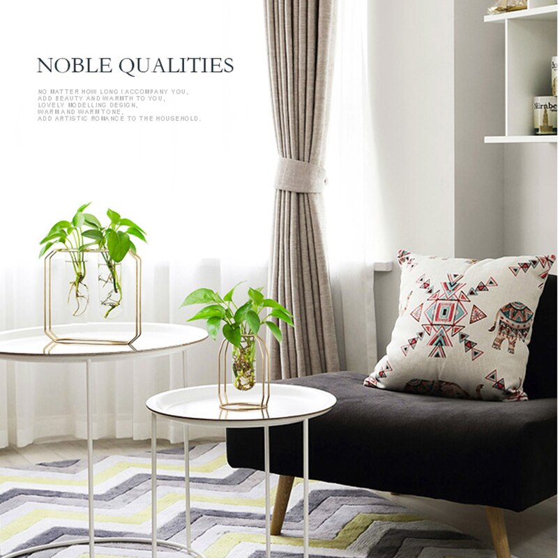 Nordic Glass Cuvette Vase Modern Gold Plated Iron Flower Vase Plant Vase Terrarium Room Home Wedding