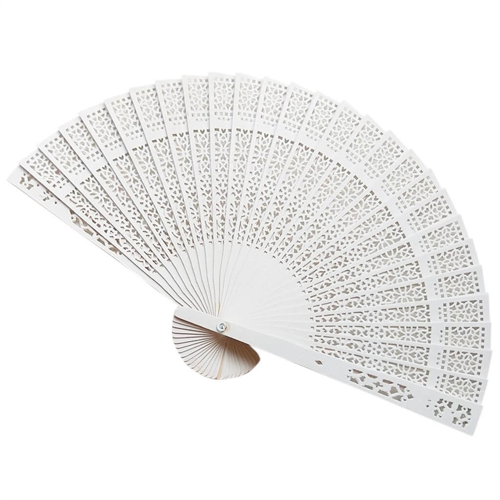 Sandelhout Fan Opengewerkte Gesneden Houten Fan Bruiloft Ventilator 20Cm: WHITE