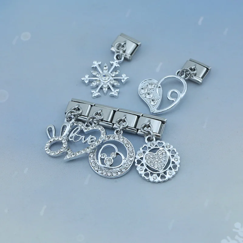 Hapiship Romantic Heart Cherry Shiny CZ Italian Charm Link Fit 9mm Bracelet Stainless Steel Making DIY Jewelry DJ605