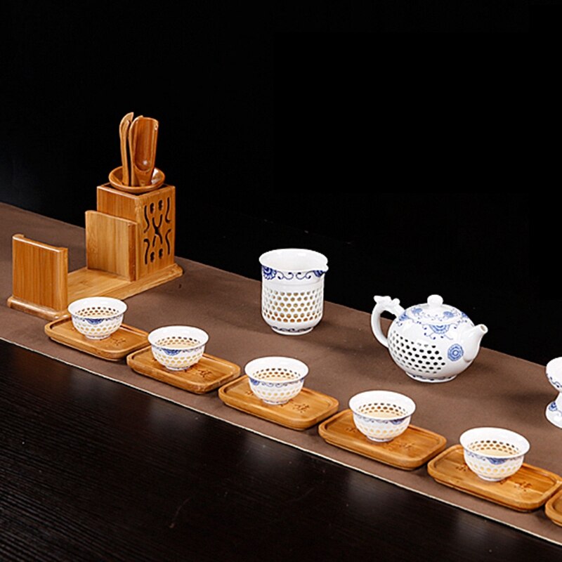 Chinese Style Tea Ceremony Six Gentleman Tea Set Tea Table Solid Wood Bamboo Utensils Kung Fu Tea Combination Accessories Long C