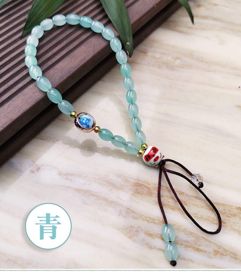 Japanese Lucky Cat Bead Mobile Phone Strap Lanyar String for iphone 12 11 Samsung Huawei Xiaomi Honor Keychains A14: light green