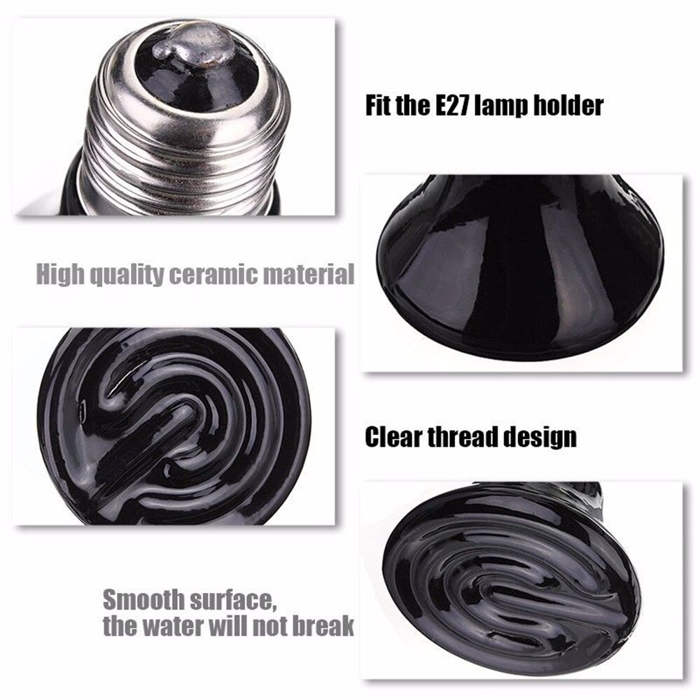 Heating Lamp Infrared Emitter Ceramic Heated Bulb 220V For Pet Reptile 25W-200W 90MM*105MM