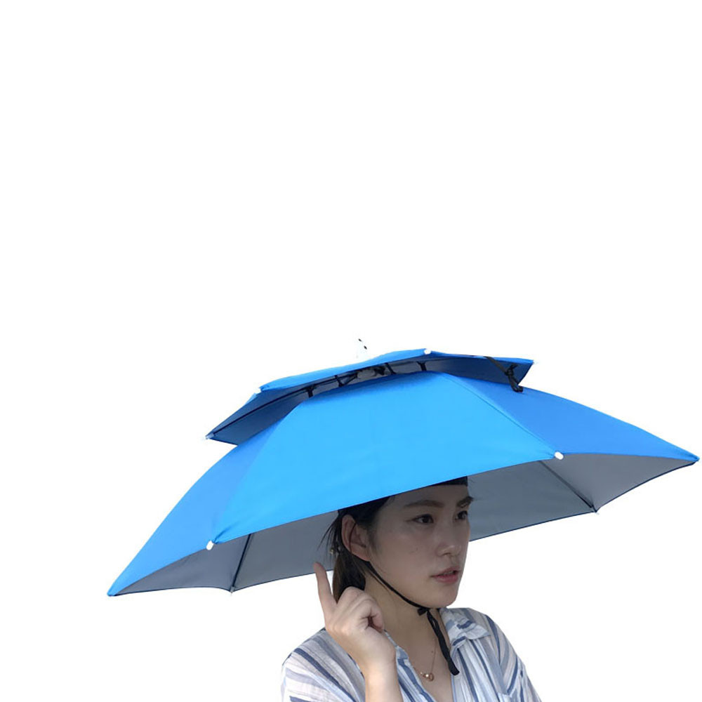 Headwear Cap Outdoor Foldable Double Umbrella Hat Sun Rain Cap Camping Fishing Caps Sunscreen Shade Umbrella Fishing Tackle