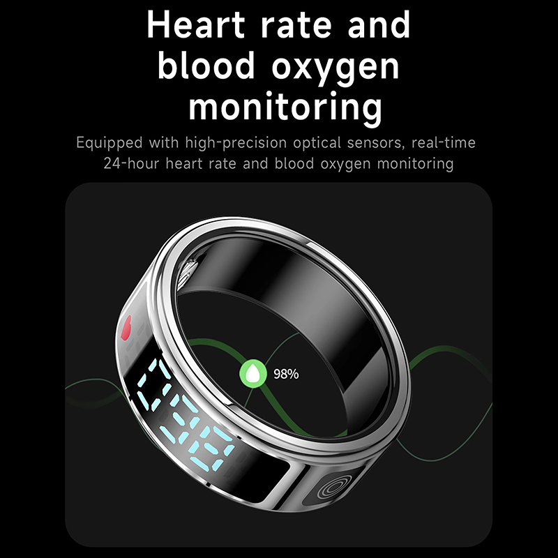 Smart Ring Mannen Met Scherm LED Hartslag Bloed Zuurstof Monitoring Vrouwen Ring Multi Sportmodi IP68 5ATM Waterdicht