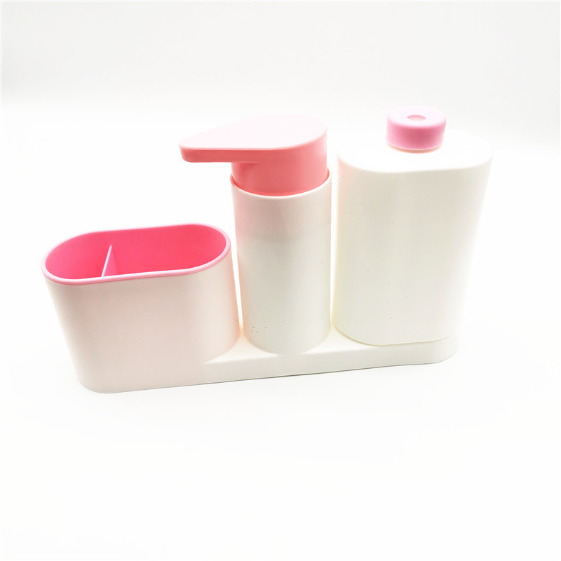 Køkken tilbehør vask sæbedispenser flaske plastflaske til badeværelse og køkken flydende sæbe organisere køkkenudstyr: 3 gitter lyserøde