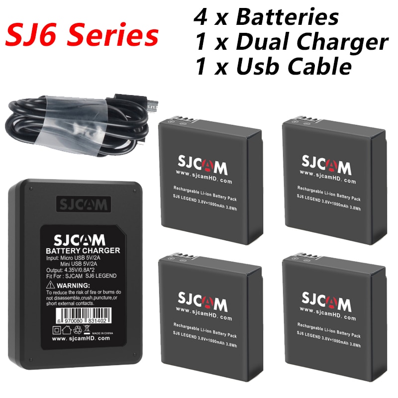 Originele SJCAM 4x Batterij En 1x Dual Charger Voor SJCAM SJ4000 SJ5000 SJ5000X M10 M20 SJ6 SJ7 SJ8 Pro SJ9 SJ10 PRO SJ10X Actie Camera