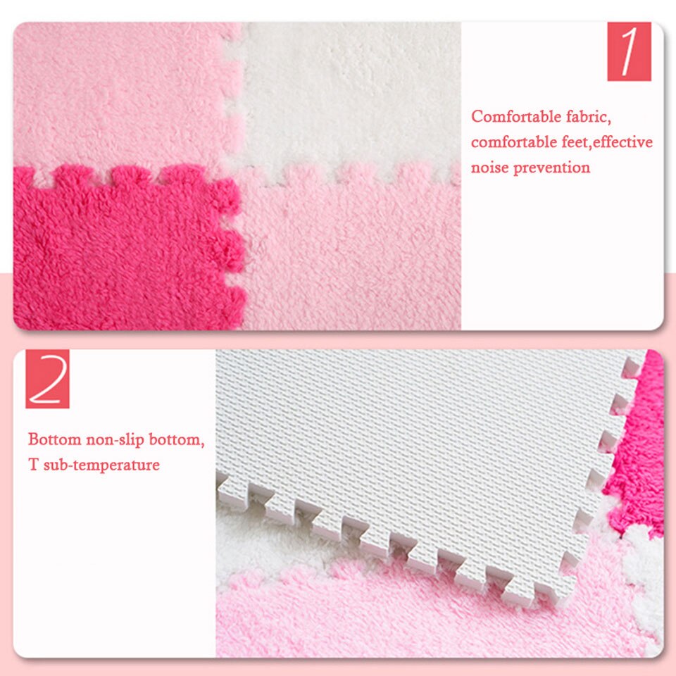 10 stuks zachte pluchen baby speelmat, eva-schuim, ontwikkelingsmat voor baby's, puzzel, in elkaar grijpende vloermatten, 30*30*0.6 cm kinderkleden