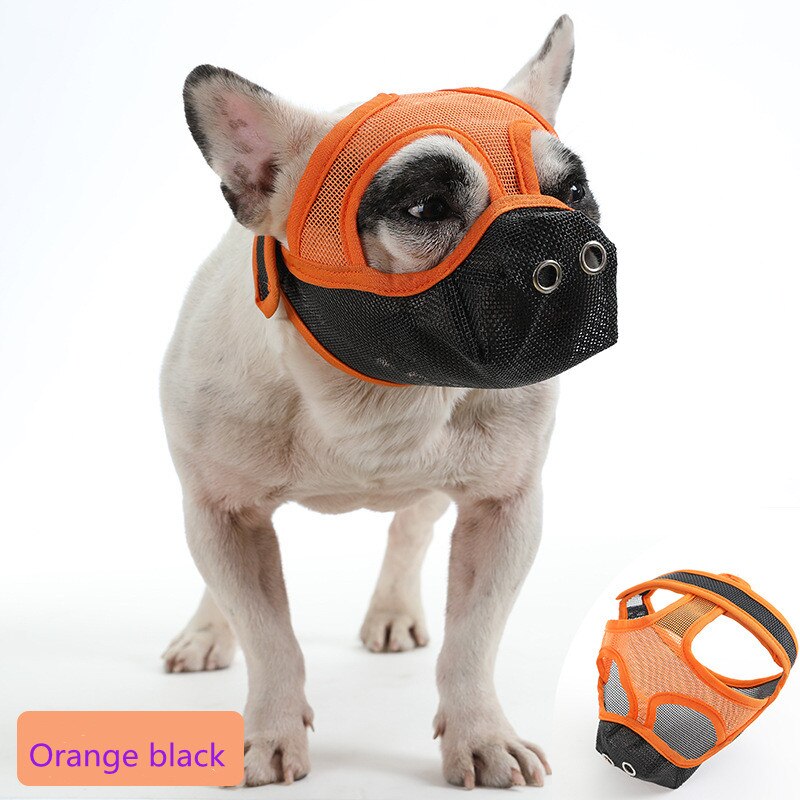 Bulldog Mouth Set Flat Face Dog Anti-bite Mask pet Comfortable and Breathable Dog Muzzle Adjustable Dog Muzzle Supplies: Orange black / S