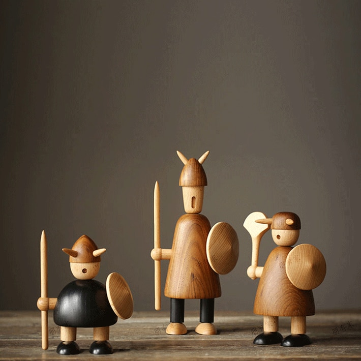Wikinger soldat Holz Dekorative figuren Spielzeug Hause dekoration zubehör für wohnzimmer/nordisch Dekor auf sterben Regal/Innen