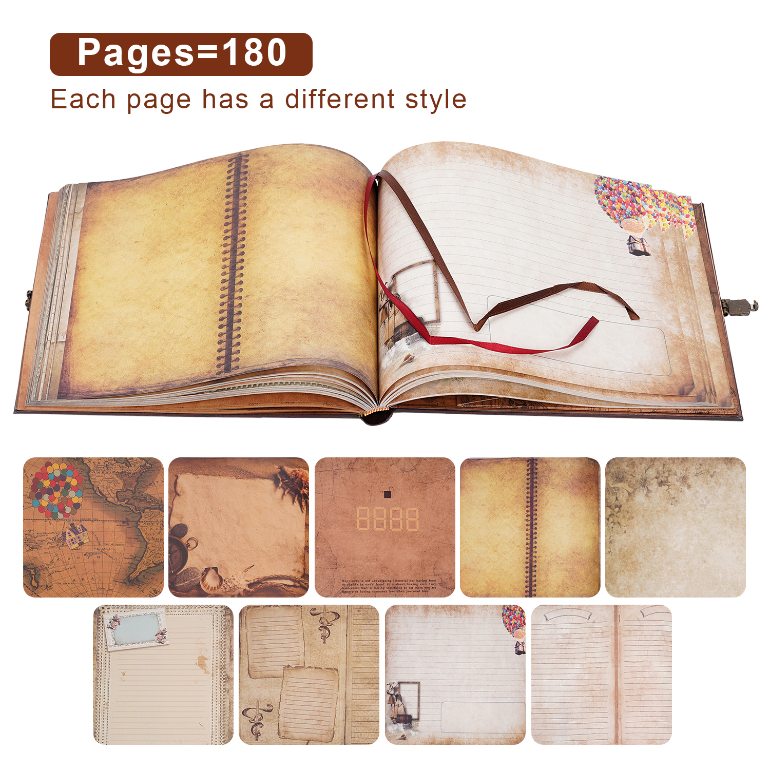 Álbum de fotos de viaje para manualidades, libro de aventuras de cuero, Retro, , aniversario, libro de invitados de boda, de memoria, 180 páginas