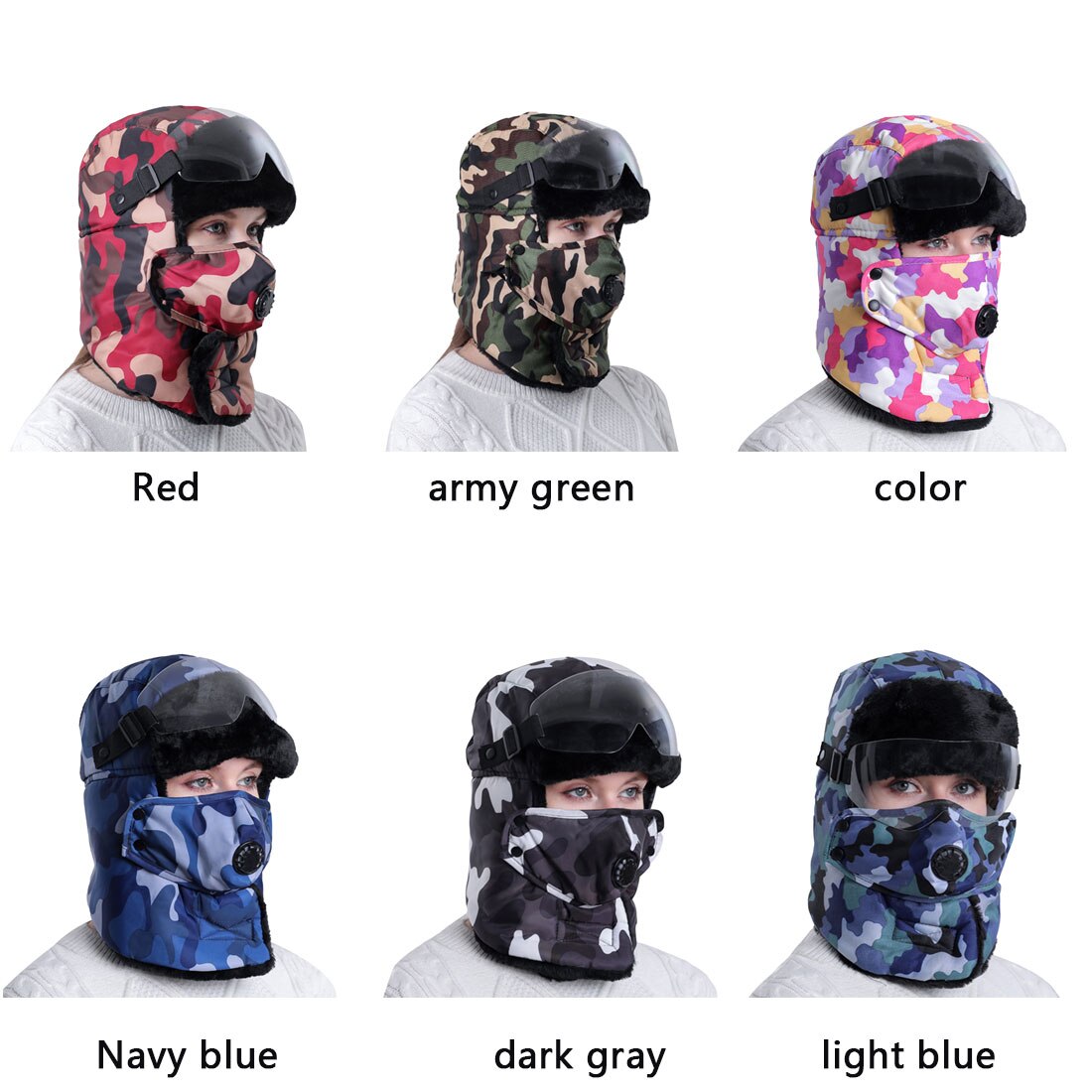 Unisex Winter Bommenwerper Hoed Rusland Leger Masker Sunglass Hat Dikke Warme Outdoor Bomber Waterdichte Leifeng Hoed