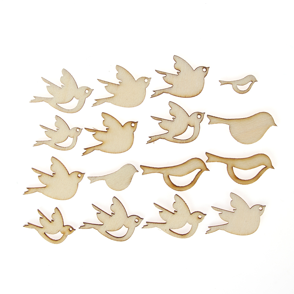 50PCS/set Mixed Birds Shape Wooden Craft Scrapbooking Handmade Slices Decoration Embellishments DIY
