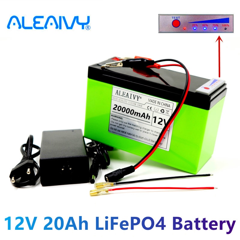 Power Display 12v 20ah LiFePO4 Lithium Battery Pack Is Suitable for Solar Energy and Electric Vehicle Battery+12v 3a Charger