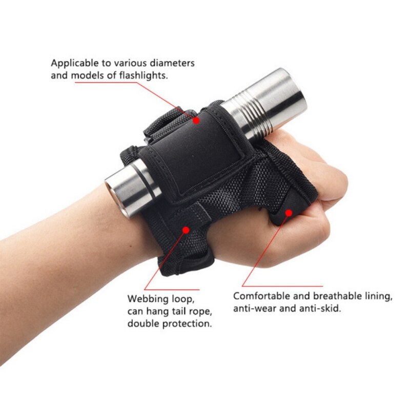 1 Pc Onderwater Duiken Dive Led Torch Zaklamp Houder Soft Zwart Neopreen Hand Arm Mount Polsband Handschoen