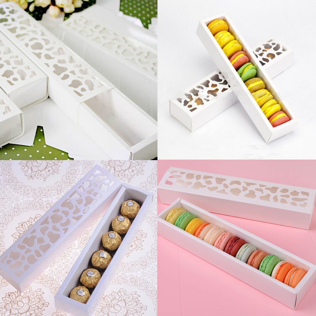 10Pcs/Set Cookies Packing Box White Hollow Cake Macaron Boxes Container Cupcake Storage Holder Wedding Party Events Favor