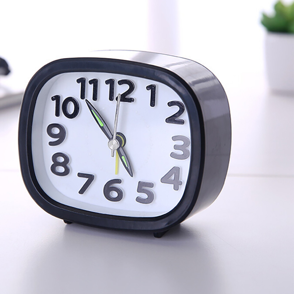 Mini Square Round Small Bed Alarm Clock Compact Travel Clock Portable Black &White Children Student Desk Watch Clock Home: YL1032-Square-Black