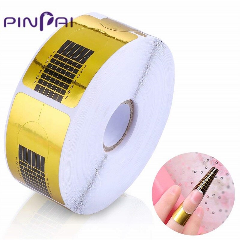 PinPai 500 stks Rechthoek Nail Uitbreiding Vorm Papier Sticker voor Manicure Vorm Houder Nail Art Tips UV Gel Gebouw Extender vormen