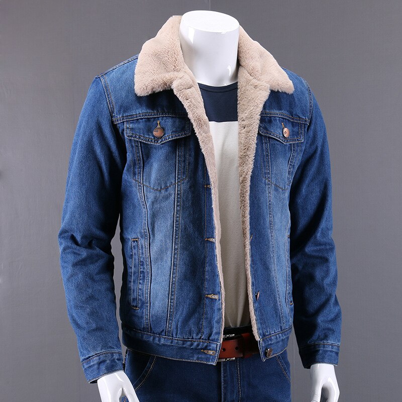 Vinter meget varm slankt mærke denim jakke herre jakke og frakker herre jakke tykt outwear mandlige cowboy s -4xl: Lyseblå / Xl