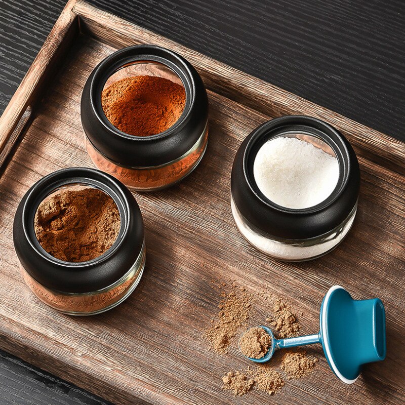 Keuken Glazen Kruiden Flessen Glas Suiker Zout Honing Opslag Jar 280Ml Kruiden Opbergdoos Met Borstel Lepel Deksel Accessoires 1Pc
