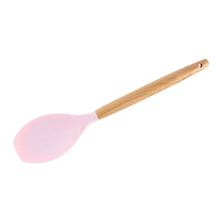1PC Silicone Wood Turner Soup Spoon Spatula Brush Scraper Pasta Server Egg Beater Kitchen Cooking Tools Kitchenware Green/Pink: Burgundy