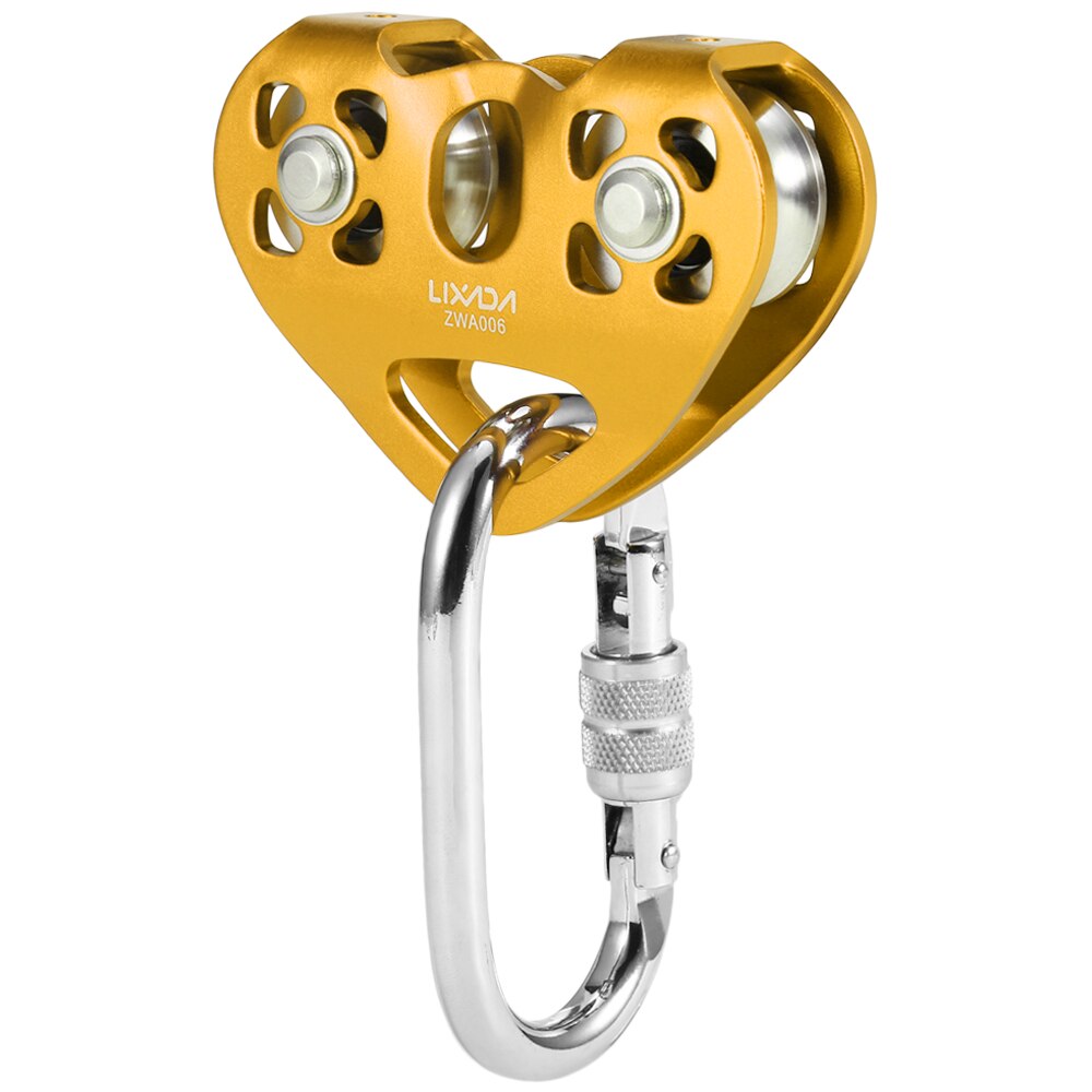 Lixada 30kN Cable Trolley Pulley Dual Pulley with 25kN Srew Locking Carabiner For Rock Climbing Caving Aloft Work Rescue