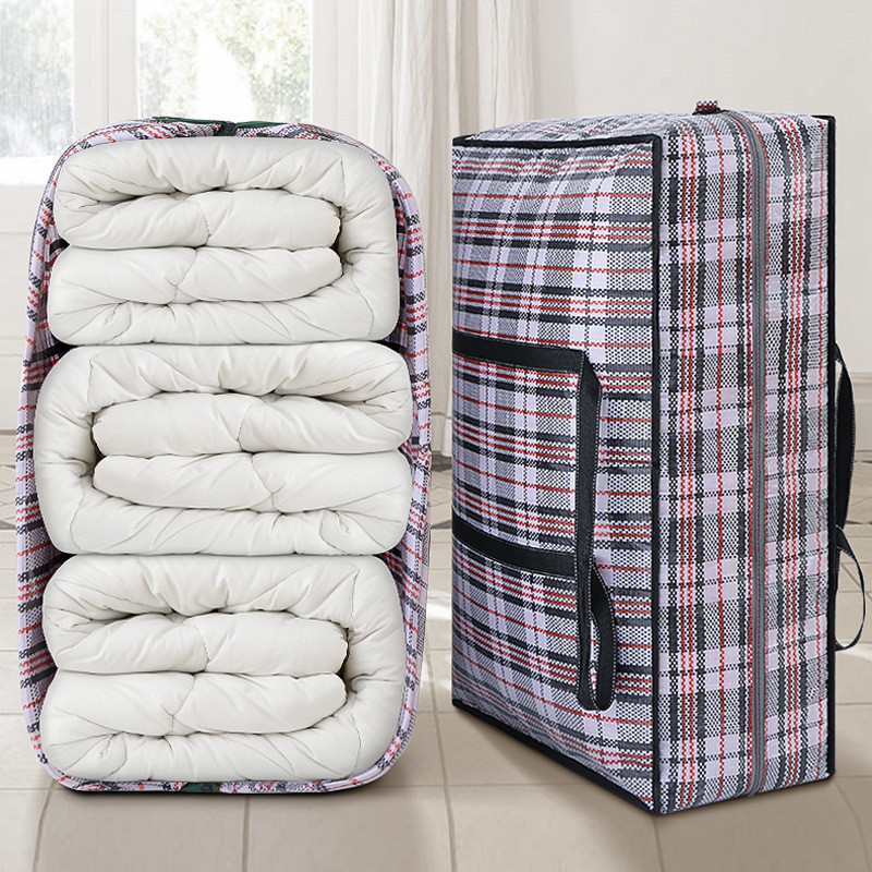 Thickened striped woven bag large capacity storage mobile bag clothes quilt luggage packaging zipper tote bag home organizer