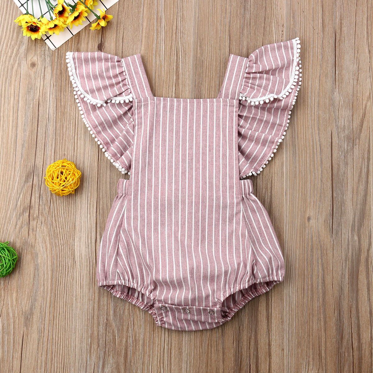 0-24m baby meisjes jongens bodysuit gestreepte print ruches korte mouwen jumpsuit zomer outfits