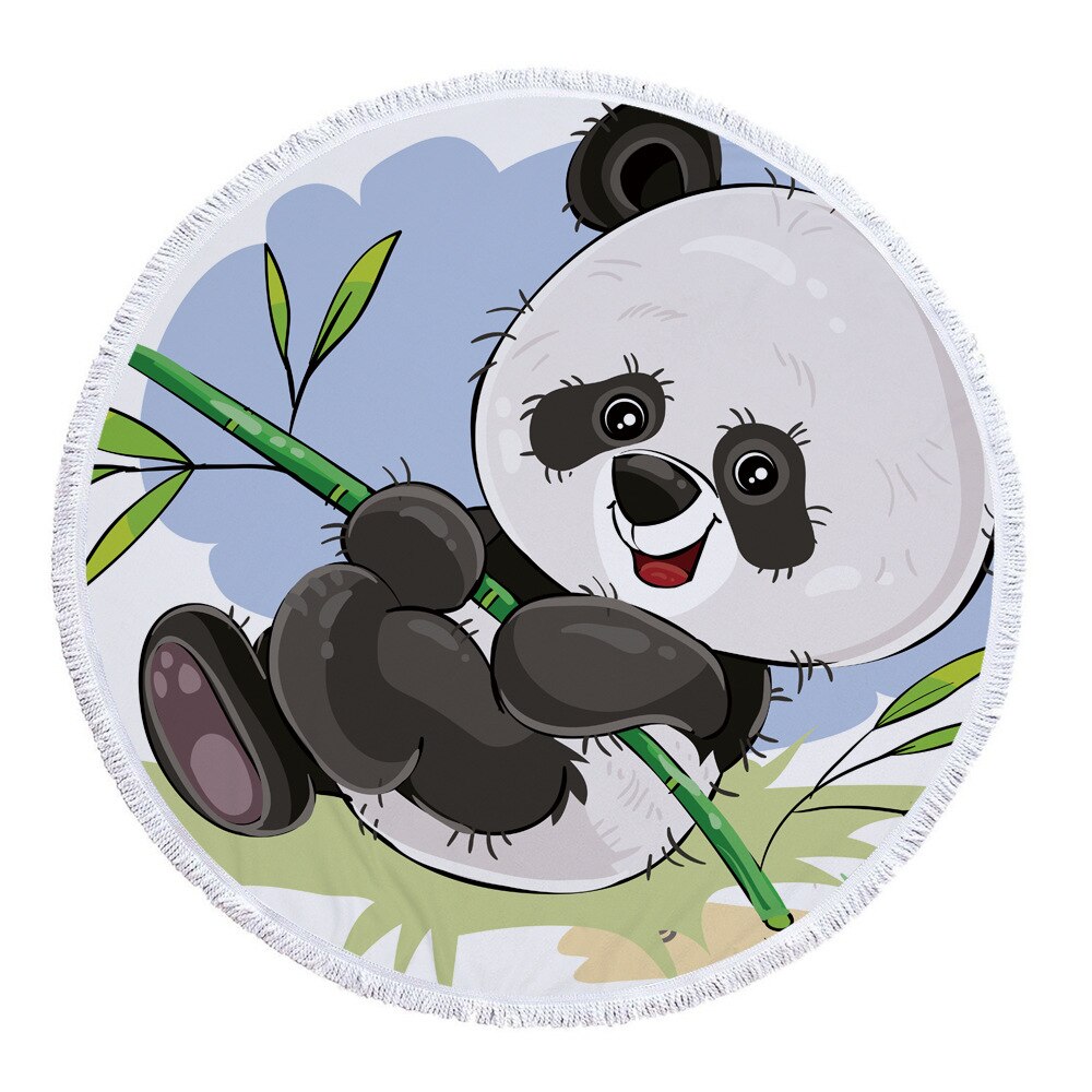 Schattig panda patroon ronde strandhanddoek microvezel materiaal kan worden gebruikt als badhanddoek yogamatten picknickmat baby speelmat: 3