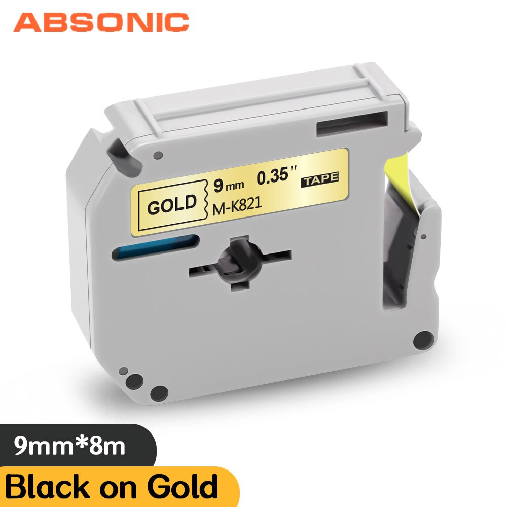 Absonic 8 Color 9mm Label Tape MK-121 MK-221 MK-421 MK-521 MK-621 Printer Ribbon Black on White For Brother Ptouch PT-80 Label M: Black on Gold / 12mm