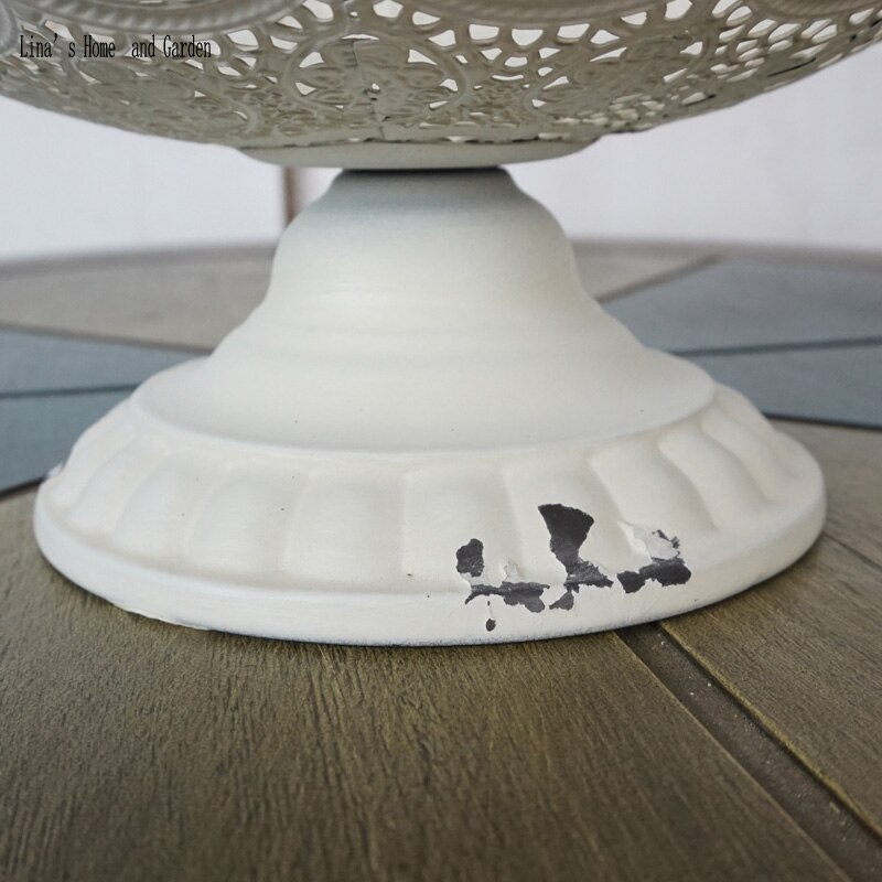 french country handmade rustic retro white pedestal cake stand