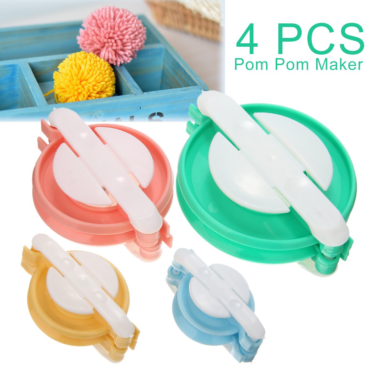 4 Stks/set Pom Pom Maker Kit Diy Fluff Ball Wever Naald Knit Craft Tool Breien Tool 38Mm 48mm 68Mm 88Mm