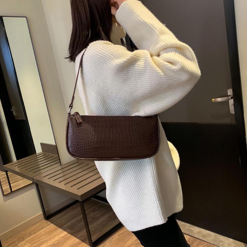 Aliwood merkevare enkel alligator krokodilleskinn kvinner skuldervesker stor kapasitet vintage wild armpit bag baguette bag håndveske