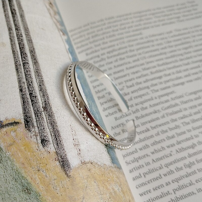 LouLeur 925 Sterling silber neue Konvexen runde perle offene armreif Industrielle Wind Original armreifen für frauen Festival schmuck