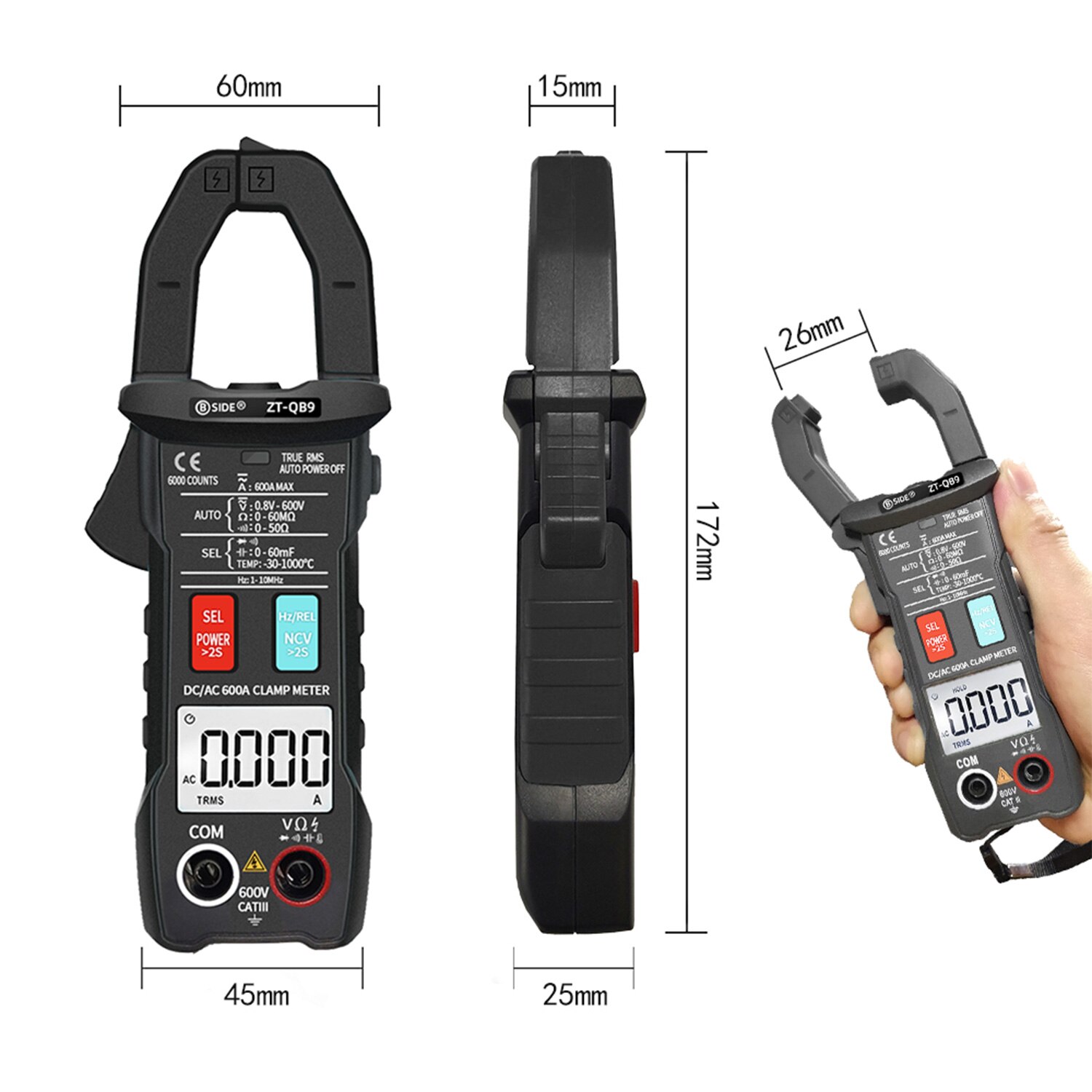 Bside 6000 Telt Digitale Stroomtang True Rms Multimeter Ampèretang Ac Dc Spanning Stroom Meter Ncv Test Meter Tester