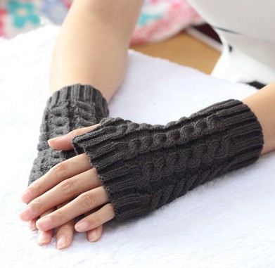 Guantes de invierno para mujer, manoplas cálidas de lana de imitación, de ganchillo, para brazo, sin dedos: Dark gray