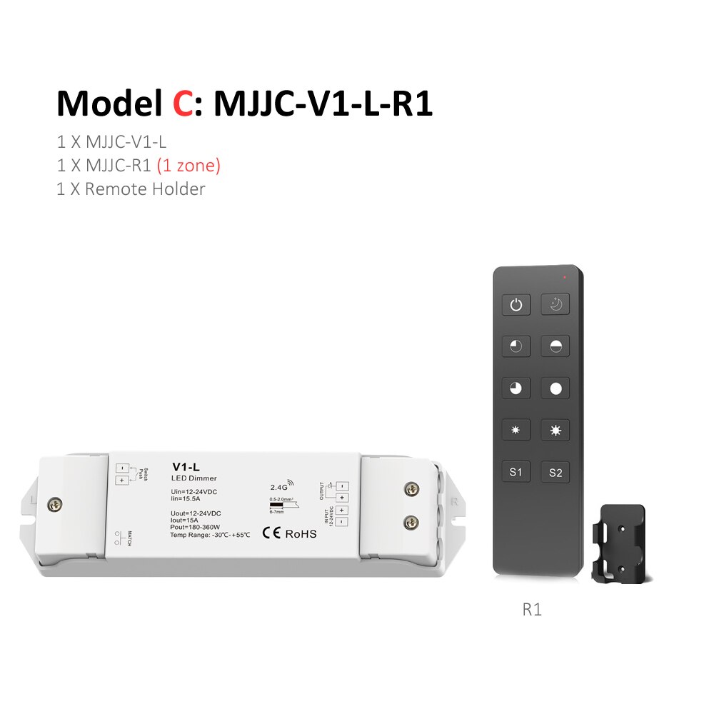 LED Dimmer 12v 24v 1CH 15A DC PWM 2.4G Wireless Smart Wifi Wall Touch Single Color LED Strip Light Dimmer Controller Switch V1-L: V1-L-R1