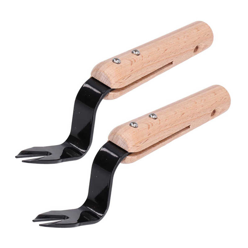 2Pcs Gevorkte Hoofd Hand Wieder Puller Houten Handvat Verwijderen Onkruid Schop Tuin Wieden Vork Trimmen Gereedschap Planten Gadgets