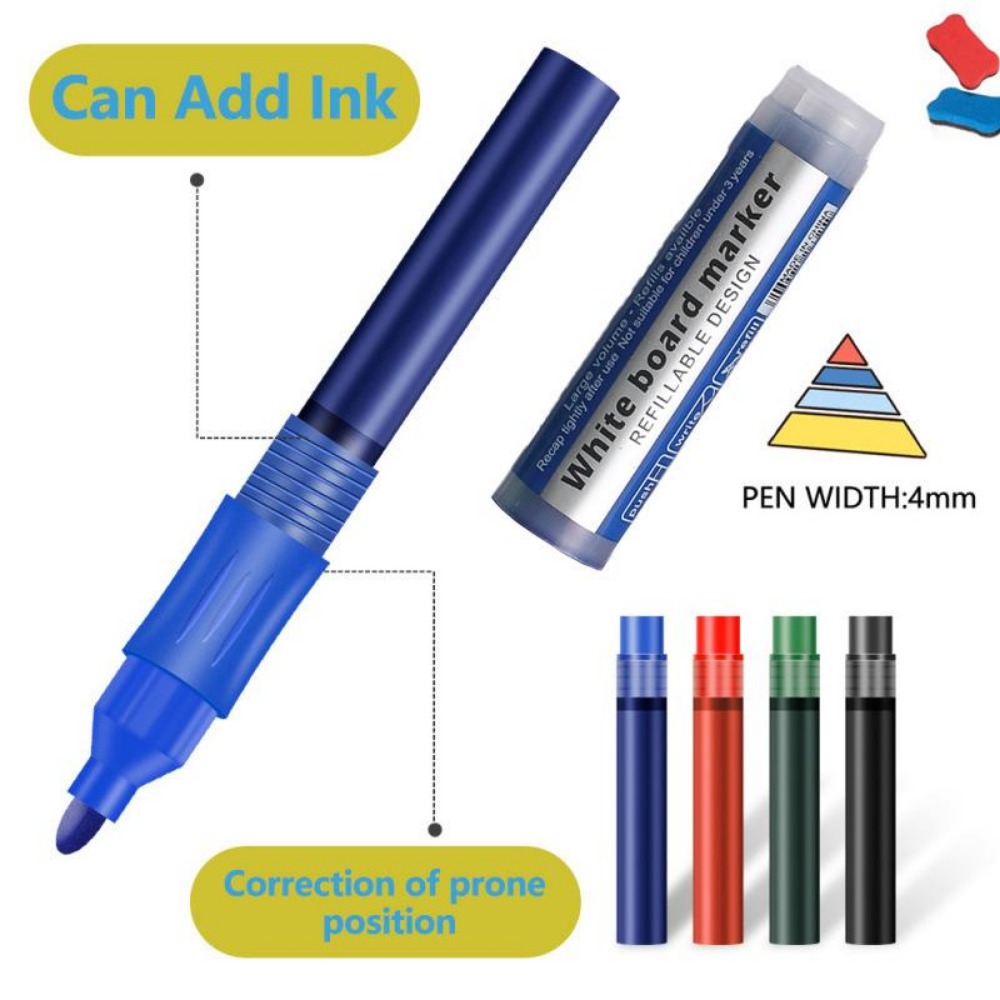 2 bolígrafos + 10 recambios, bolígrafo de pizarra de gran capacidad, marcador recargable negro, rojo, azul y verde, suministros de aprendizaje, papelería escolar y de oficina