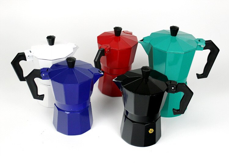 Cafetera italiana Moka, máquina de café Espresso de aluminio, tetera, estufa de Latte, accesorios para Barista: 300ml-blue