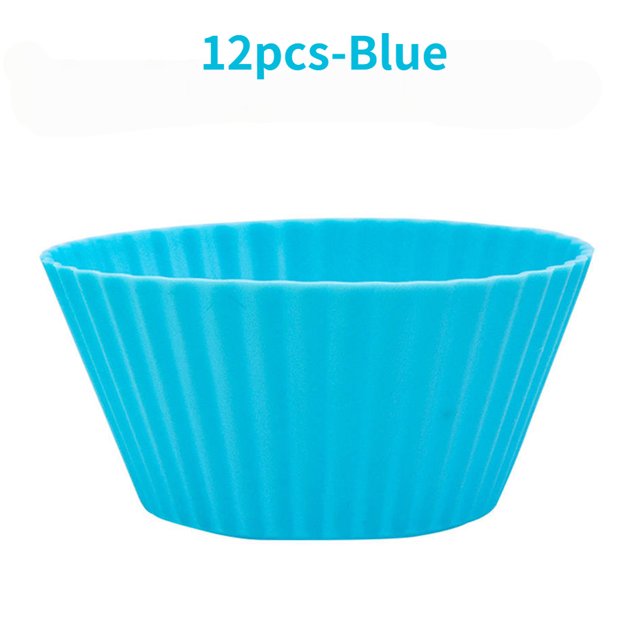 12 unids/set molde de silicona para pastel de forma redonda herramientas de decoración de pasteles DIY moldes para hornear magdalenas y magdalenas cocina utensilios para hornear fabricante: Azul