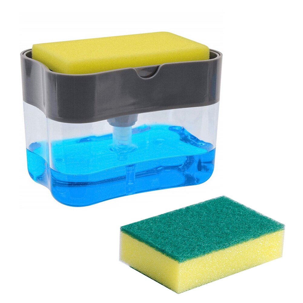 Küche Seife Spülmittel Presse Spender Container mit Reinigung Pads: Grau