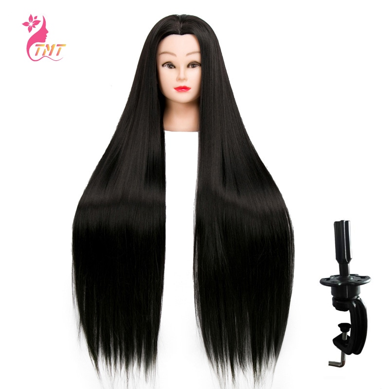 Maniquí económico con pelo sintético largo , cabeza de maniquí para entrenamiento de peluquero, peinados para cabeza de Maniquí de 60Cm de largo