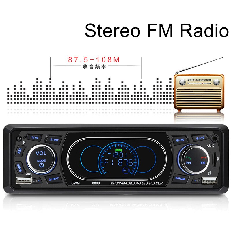 Dual USB Bluetooth Autoradio 1Din Autoradio Coche Recorder Auto Stereo Multimedia Speler MP3 FM Input SD Klok In Dash AUX FM