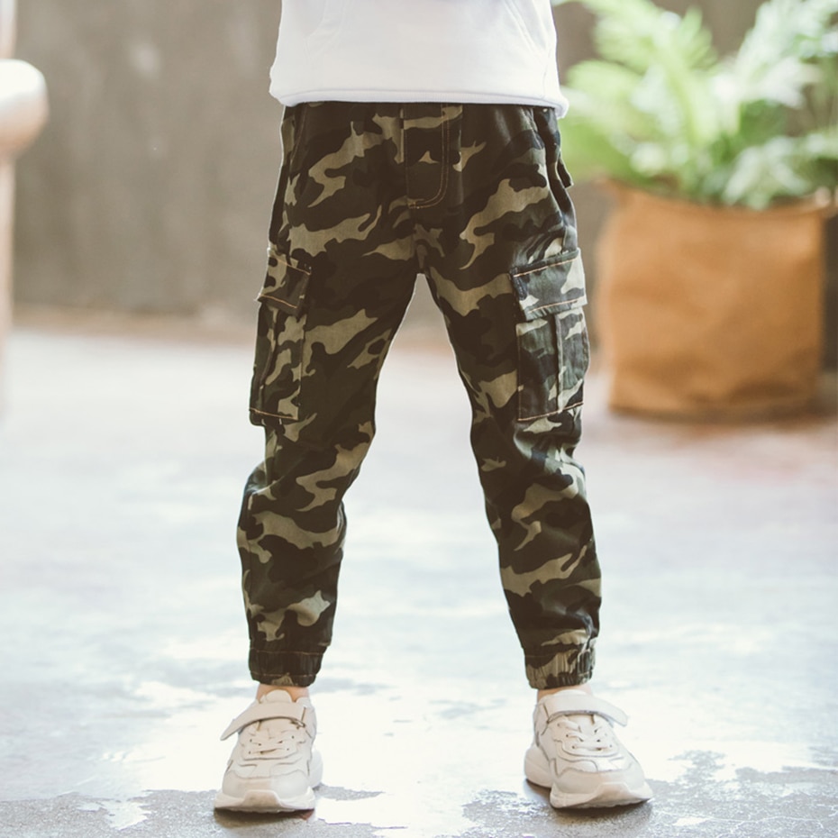 Byxor för pojke casual kamouflagebyxor pojke elastisk midja barnbyxor höst barns vinterkläder för pojkar streetwear