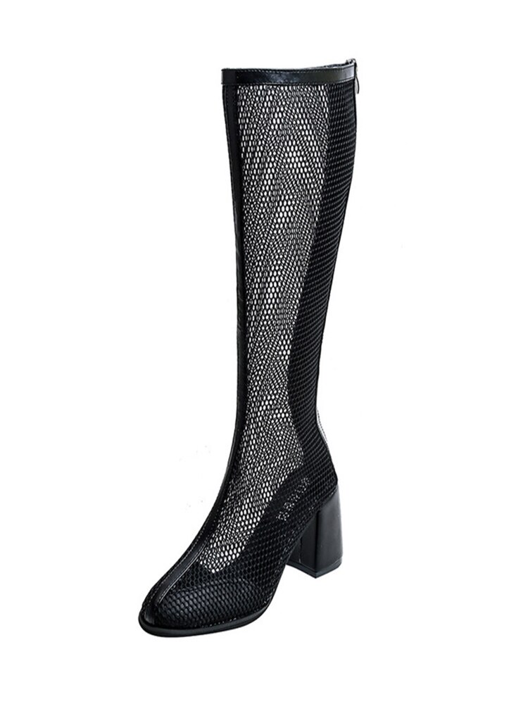 Botas gruesas con cremallera sandalias romanas de malla caladas para mujer Primavera y novedad de verano botas de tacón alto para mujer