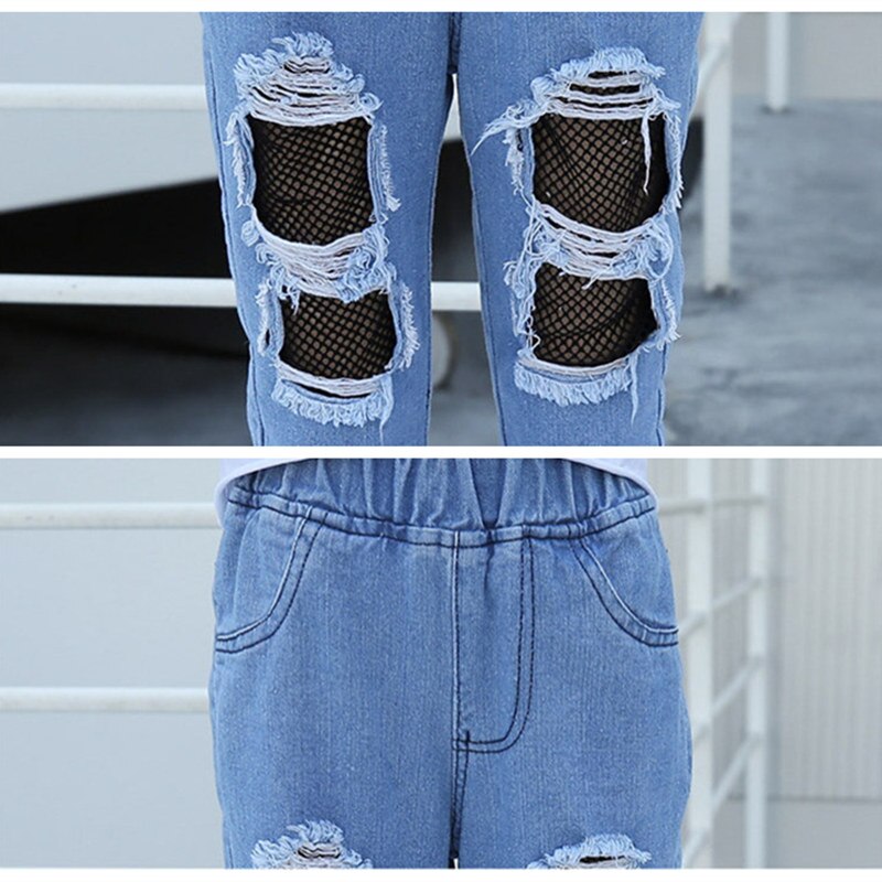 freundlicher Mädchen Kalb-länge Zerrissene Jeans Hosen Für Jugendliche Denim Jeans Für Mädchen 4 5 6 7 8 9 10 11 12 13 jahre Throusers