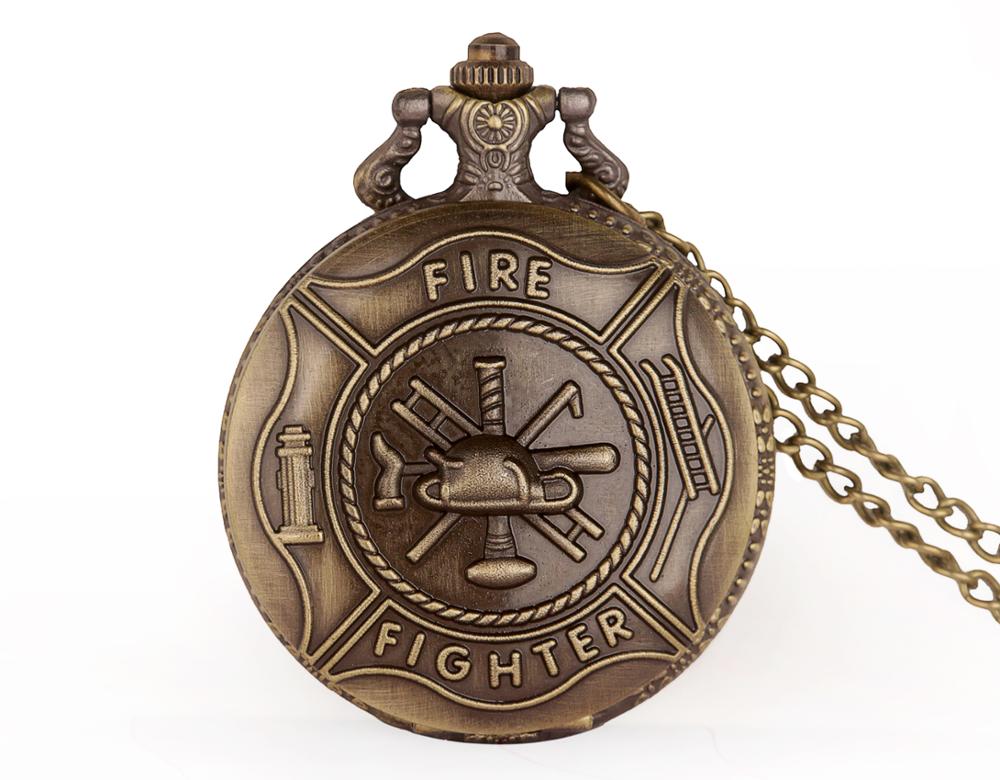 Montres de poche en Bronze pour pompier, Vintage, Steampunk, à Quartz, collier Souvenir romantique,