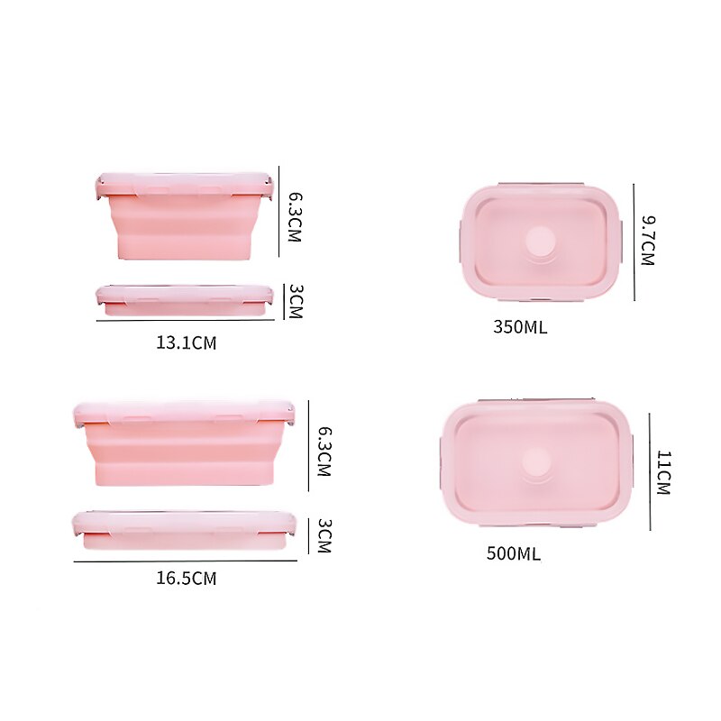 4pcs Silicone Lunch Box Set Stackable Bento Food Container Foldable Lunchbox Dinner Storage Containers Microwave Leakproof Fresh