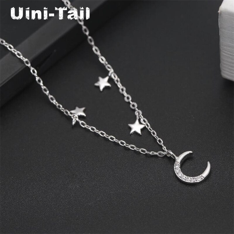 Uini-tail-pulsera de plata de ley 925 con microincrustaciones y Luna curva, joyería con carácter