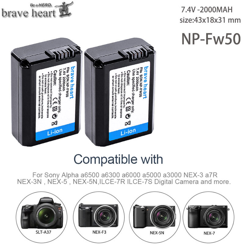 Dual Charger + 2x NP-FW50 Np FW50 Camera Batterij Pack Voor Sony A5000 A5100 A7R Nex 6 7 5TL 5R 5N 3Nl A6000 5T 5C 3N NEX5R: 2battery